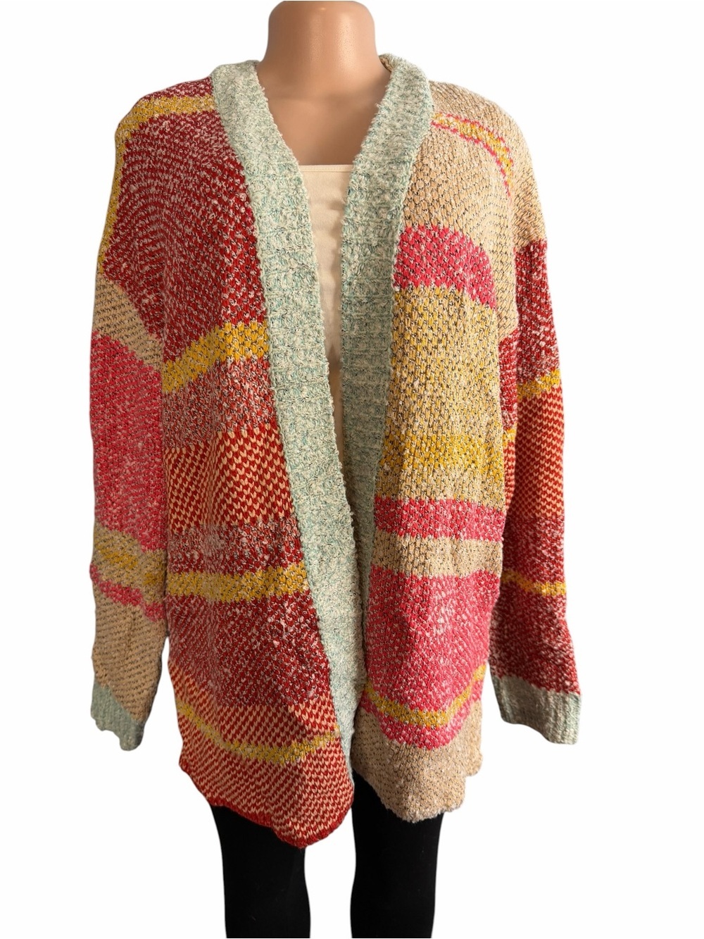 & Merci Multicolor Open-Front Knit Cardigan Sweater